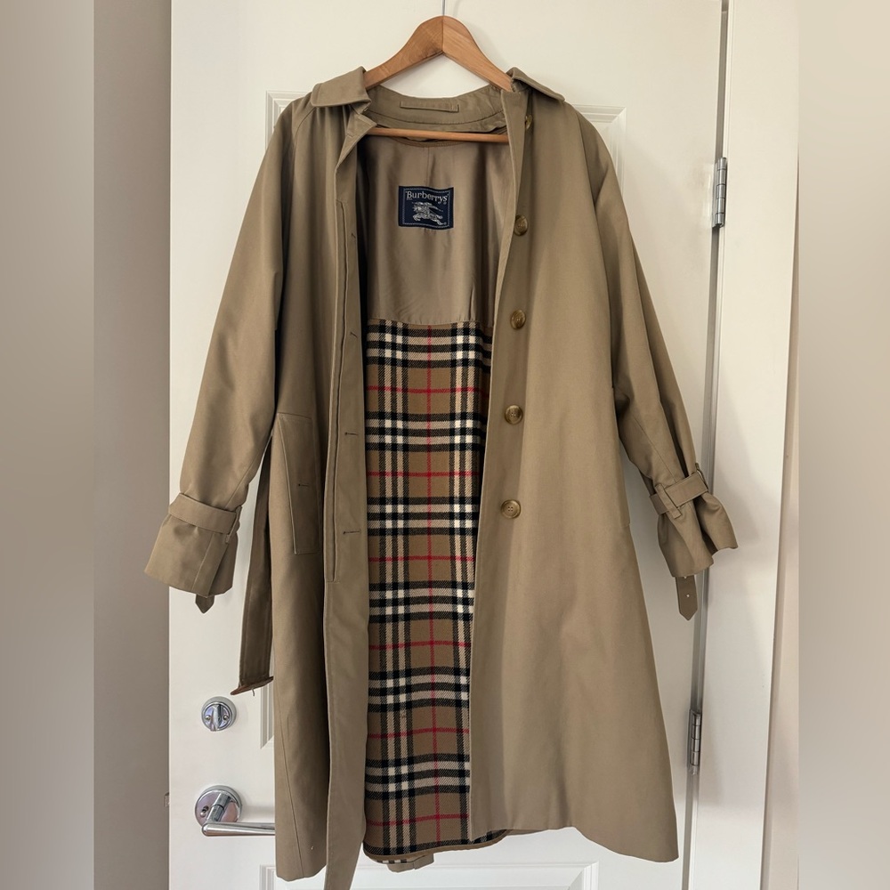 Burberry Long Tan Trench Coat with Removable Wool Plaid Lining
